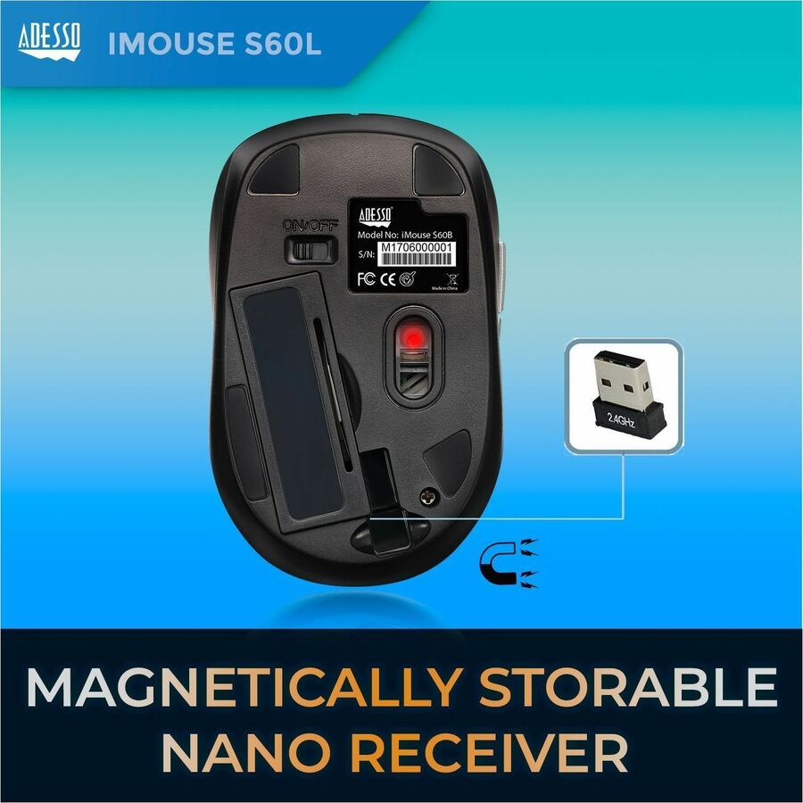 Adesso iMouse S60L - 2.4 GHz Wireless Programmable Nano Mouse IMOUSES60L