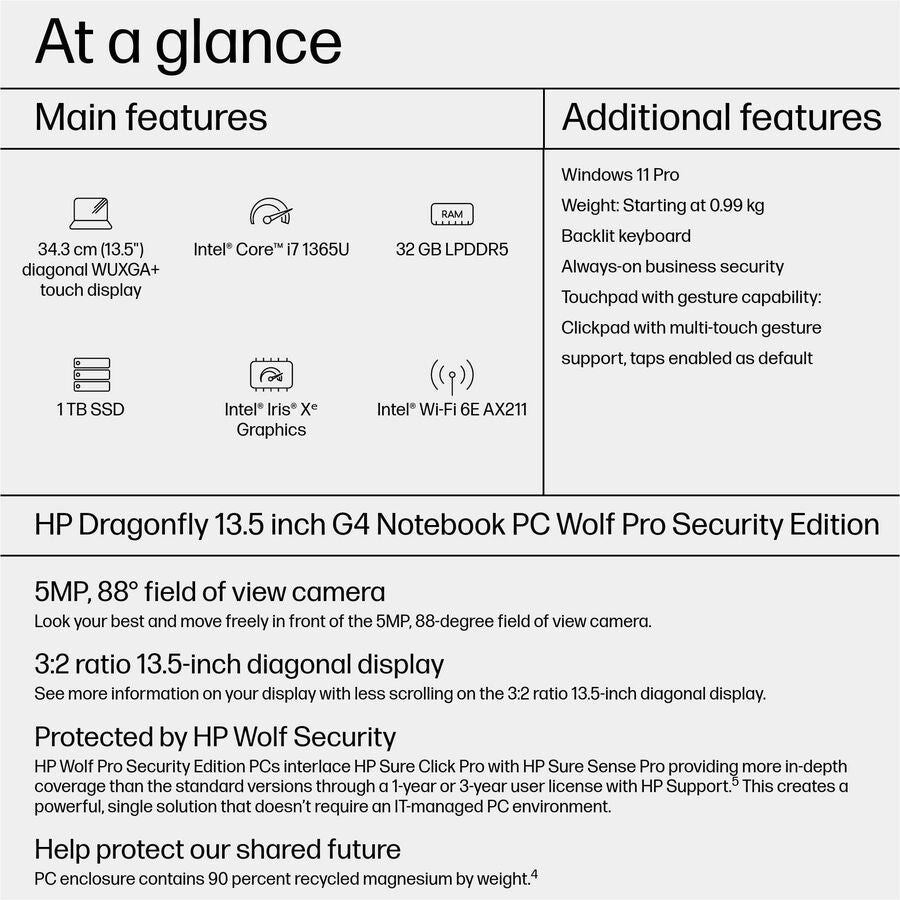 HP 13.5" Touchscreen Notebook - WUXGA+ - Intel Core i7 13th Gen i7-1365U - Intel Evo Platform - 32 GB - 1 TB SSD - English Keyboard 878H8UT#ABA