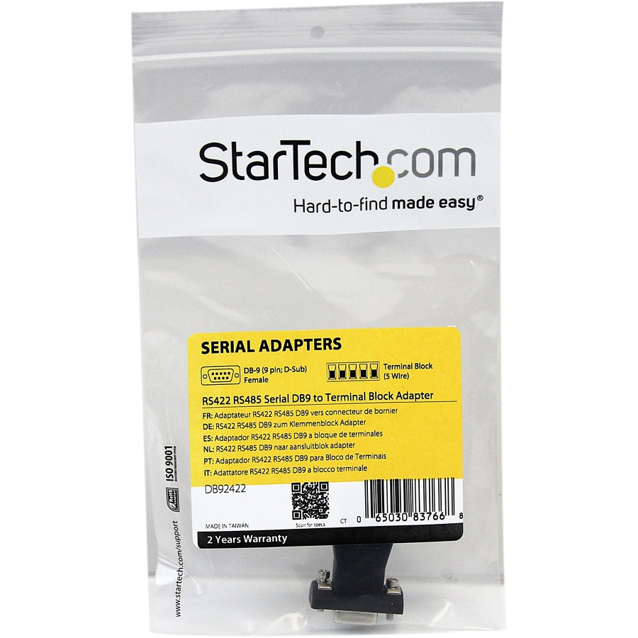 StarTech.com RS422 RS485 Serial DB9 to Terminal Block Adapter DB92422