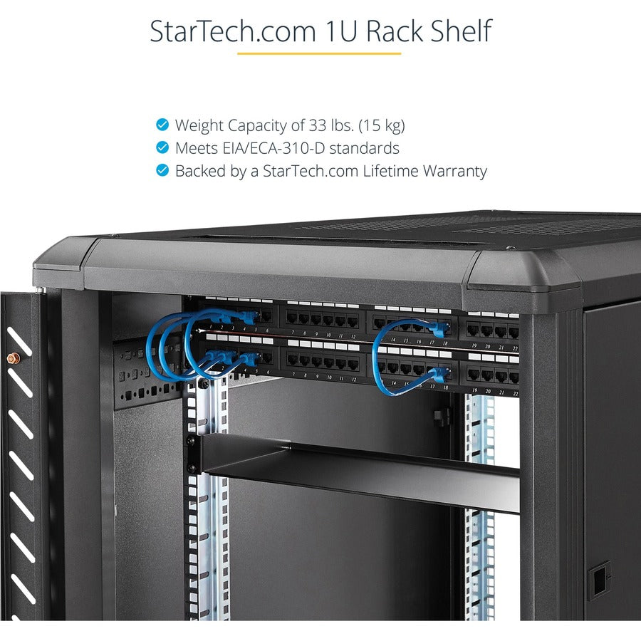 StarTech.com 1U Server Rack Cabinet Shelf - Fixed 7" Deep Cantilever Rackmount Tray for 19" Data/AV/Network Enclosure w/cage nuts, screws CABSHELF1U