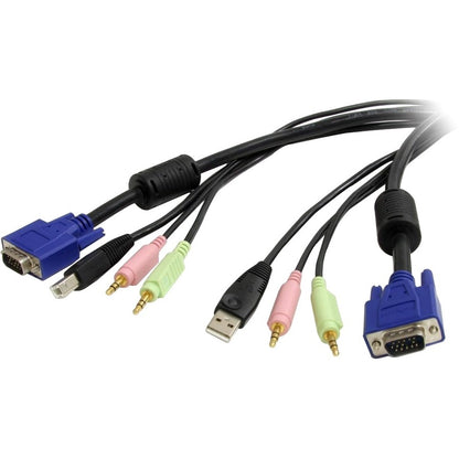 StarTech.com 4-in-1 USB VGA KVM Cable - Audio and Microphone - Keyboard / video / mouse / audio cable - 4 pin USB Type A, HD-15, mini-phone stereo 3.5 mm (M) - HD-15, mini-phone stereo 3.5 mm , 4 pin USB Type B (M) - 10 ft USBVGA4N1A10