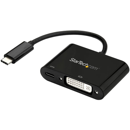 StarTech.com USB C to DVI Adapter with 60W Power Delivery Pass-Through - 1080p USB Type-C to DVI-D Video Display Converter - Black CDP2DVIUCP