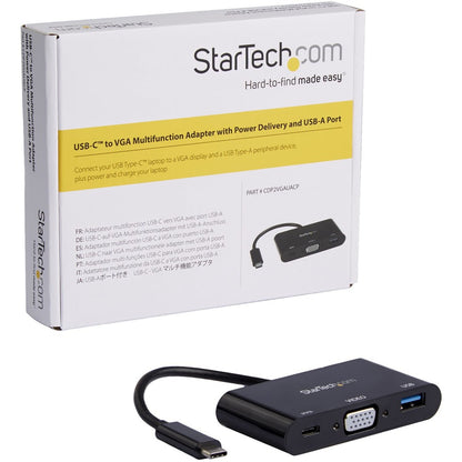 StarTech.com USB-C VGA Multiport Adapter - USB-A Port - with Power Delivery (USB PD) - USB C Adapter Converter - USB C Dongle CDP2VGAUACP