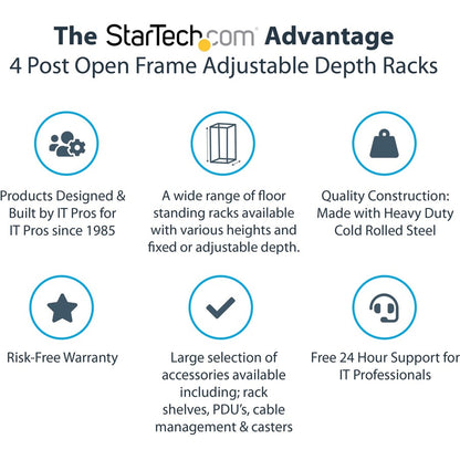 StarTech.com 4-Post 8U Mobile Open Frame Server Rack, 19in Network Rack with Casters, Small Rolling Rack for Computer/AV/Data/IT Equipment 4POSTRACK8U