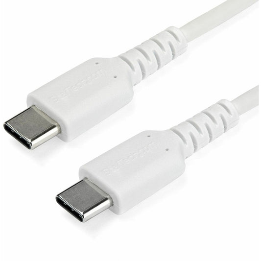 StarTech.com 1m USB C Charging Cable - Durable Fast Charge & Sync USB 2.0 Type C to C Charger Cord - TPE Jacket Aramid Fiber M/M 60W White RUSB2CC1MW