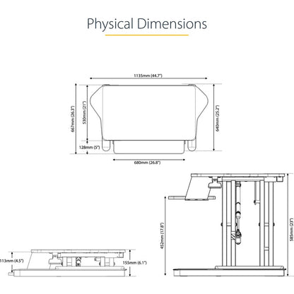 StarTech.com Corner Sit Stand Desk Converter with Keyboard Tray, Large Surface 35"x21" , Height Adjustable Ergonomic Tabletop Standing Desk ARMSTSCORNR