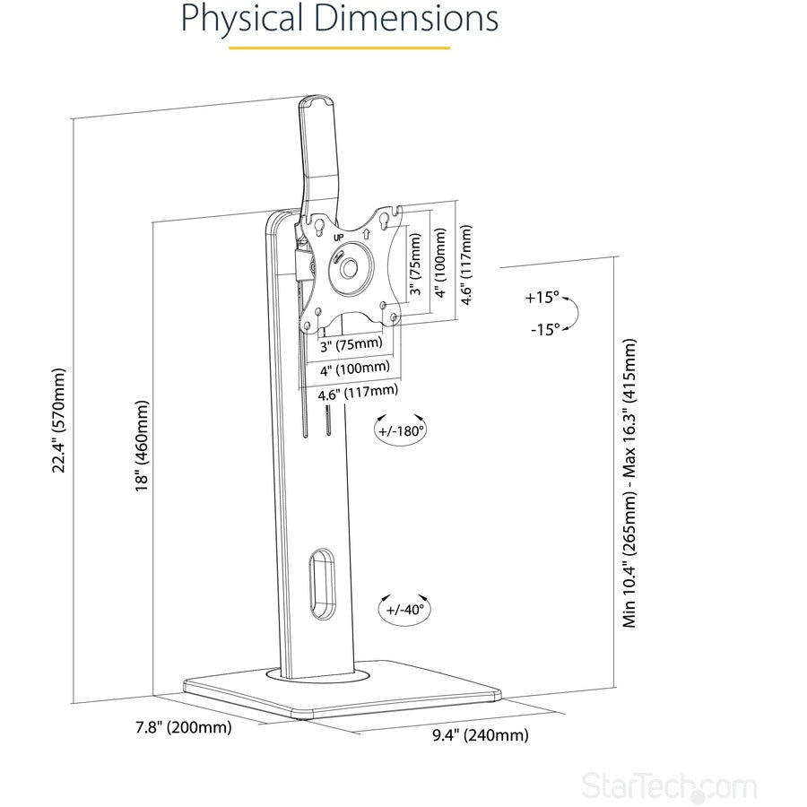 StarTech.com Free Standing Single Monitor Mount, Height Adjustable Ergonomic Monitor Desk Stand, For VESA Mount Displays up to 32" (15lb) FPPNEUSTND