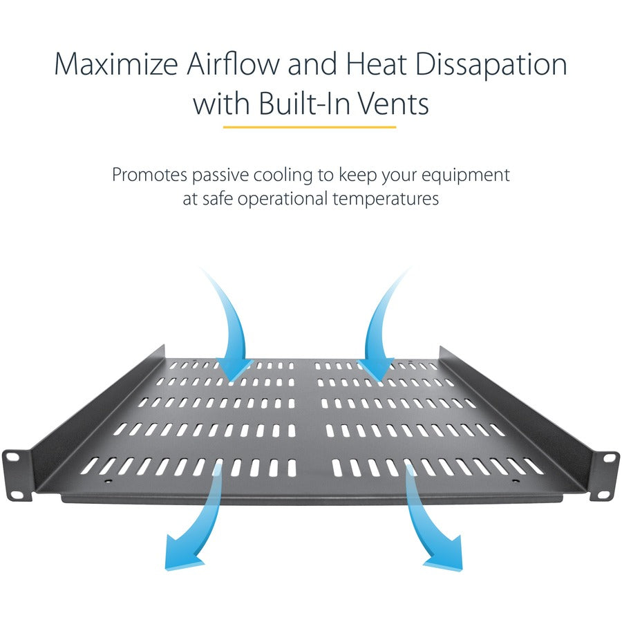 StarTech.com 1U Vented Server Rack Cabinet Shelf - Fixed 20" Deep Cantilever Rackmount Tray for 19" Data/AV/Network Enclosure w/Cage Nuts SHELF-1U-20-FIXED-V