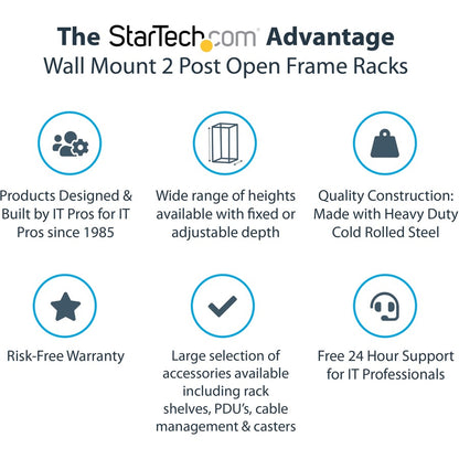 StarTech.com 2-Post 21U Heavy-Duty Wall Mount Network Rack, 19" Open Frame Server Rack with Adjustable Depth, Data Rack for IT Equipment~ RACK-21U-20-WALL-OA