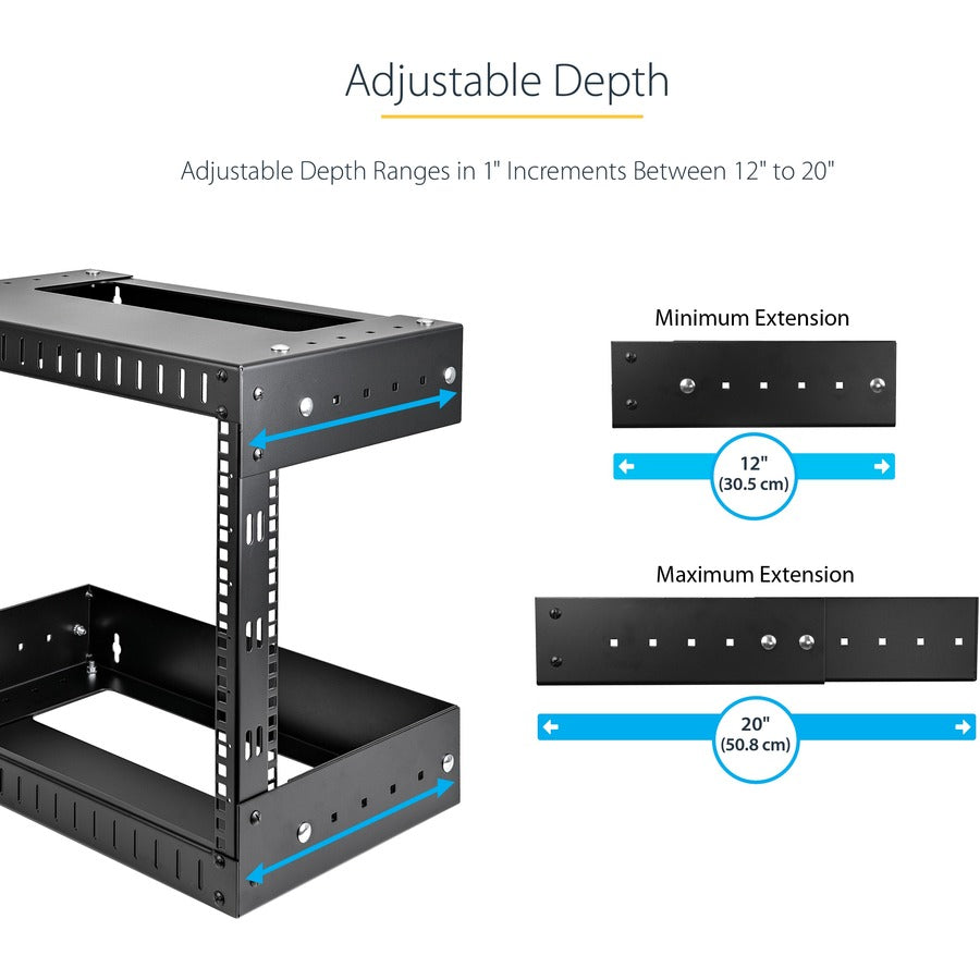 StarTech.com 2-Post 21U Heavy-Duty Wall Mount Network Rack, 19" Open Frame Server Rack with Adjustable Depth, Data Rack for IT Equipment~ RACK-21U-20-WALL-OA