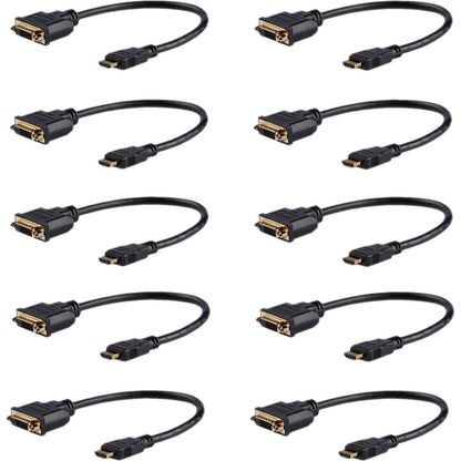 StarTech.com 8in (20cm) HDMI to DVI Adapter, DVI-D to HDMI (1920x1200p), 10 Pack, HDMI Male to DVI-D Female Cable, HDMI to DVI Cord, Black HDDVIMF8IN10PK