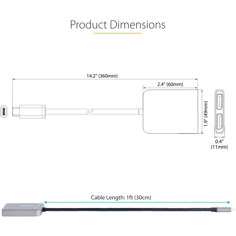 StarTech.com 2-Port USB-C MST Hub, Dual-DisplayPort up to 4K 60Hz w/ DP 1.4 Alt Mode & DSC, Multi-Monitor Adapter/Splitter, Windows Only MST14CD122DP