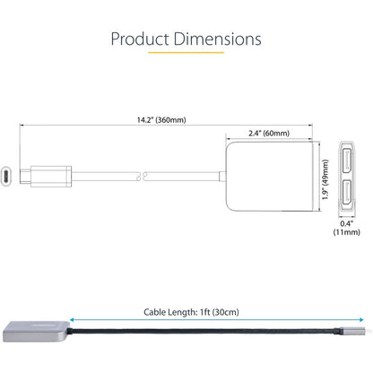 StarTech.com 2-Port USB-C MST Hub, Dual-DisplayPort up to 4K 60Hz w/ DP 1.4 Alt Mode & DSC, Multi-Monitor Adapter/Splitter, Windows Only MST14CD122DP