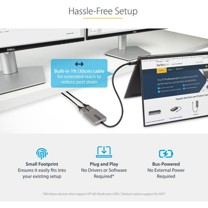 StarTech.com 2-Port USB-C MST Hub, Dual-DisplayPort up to 4K 60Hz w/ DP 1.4 Alt Mode & DSC, Multi-Monitor Adapter/Splitter, Windows Only MST14CD122DP