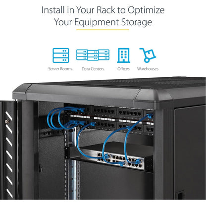 StarTech.com 2U Server Rack Cabinet Shelf - Fixed 22" Deep Cantilever Rackmount Tray for 19" Data/AV/Network Enclosure w/cage nuts, screws CABSHELF22