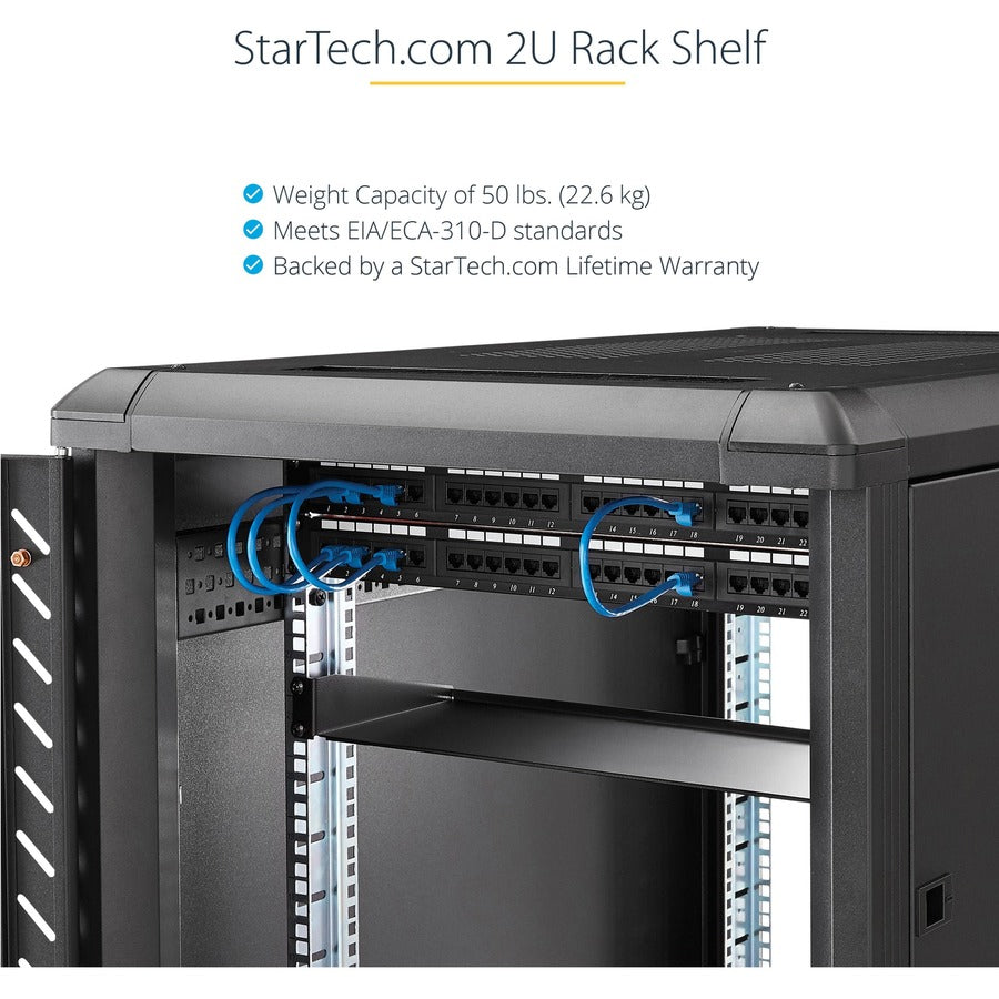 StarTech.com 2U Server Rack Cabinet Shelf - Fixed 22" Deep Cantilever Rackmount Tray for 19" Data/AV/Network Enclosure w/cage nuts, screws CABSHELF22