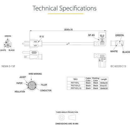 StarTech.com 6ft (2m) Computer Power Cord, NEMA 5-15P to Right Angle C13, 10A 125V, 18AWG, Replacement AC Power Cord, Monitor Power Cable PXT101L
