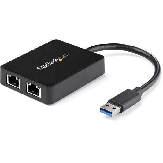 StarTech.com USB 3.0 to Dual Port Gigabit Ethernet Adapter NIC w/ USB Port USB32000SPT