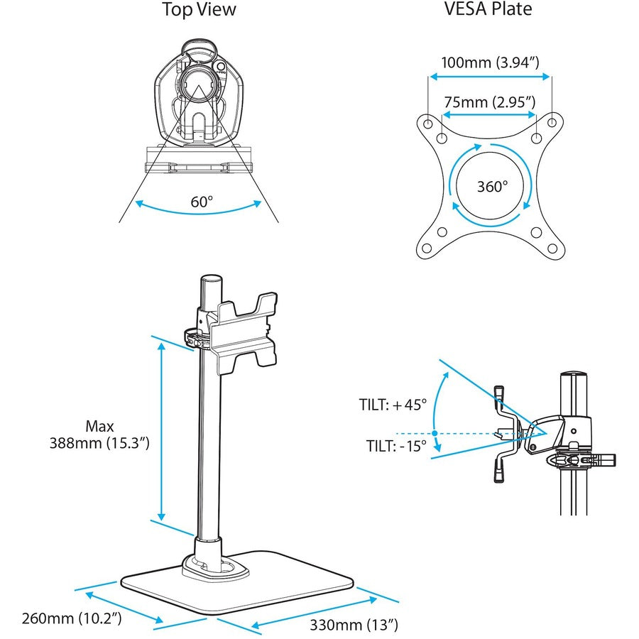 StarTech.com Single Monitor Stand, For up to 34" (30.9lb/14kg) VESA Mount Monitors, Works with iMac / Apple Cinema Displays, Steel, Silver ARMPIVSTND