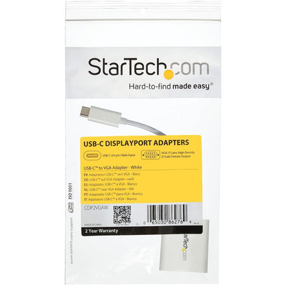 StarTech.com USB-C to VGA Adapter - White - Thunderbolt 3 Compatible - USB C Adapter - USB Type C to VGA Dongle Converter CDP2VGAW