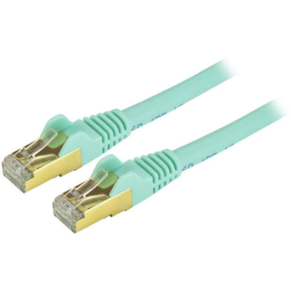 StarTech.com 15ft CAT6a Ethernet Cable - 10 Gigabit Category 6a Shielded Snagless 100W PoE Patch Cord - 10GbE Aqua UL Certified Wiring/TIA C6ASPAT15AQ