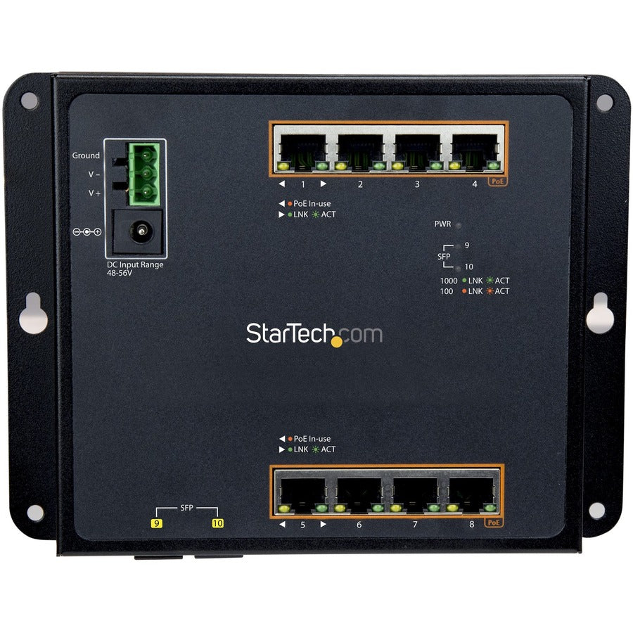 StarTech.com Industrial 8 Port Gigabit PoE+ Switch w/2 SFP MSA Slots 30W Layer/L2 Switch Managed Ethernet Network Switch IP-30/-40C to 75C IES101GP2SFW