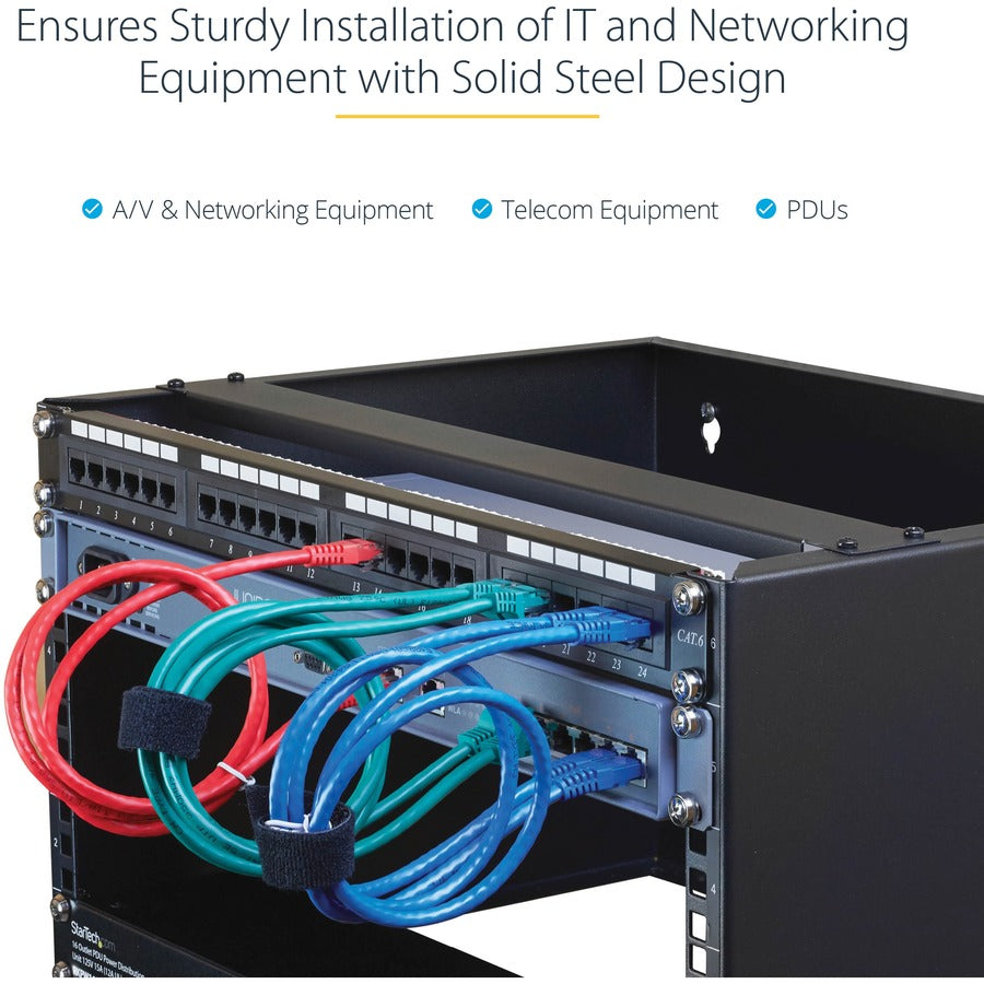 StarTech.com 8U Wall Mount Rack, 14in Deep, 19 inch Wall Mount Network Rack, Wall Mounting Patch Panel Bracket for Switch/IT Equipment WALLMOUNT8