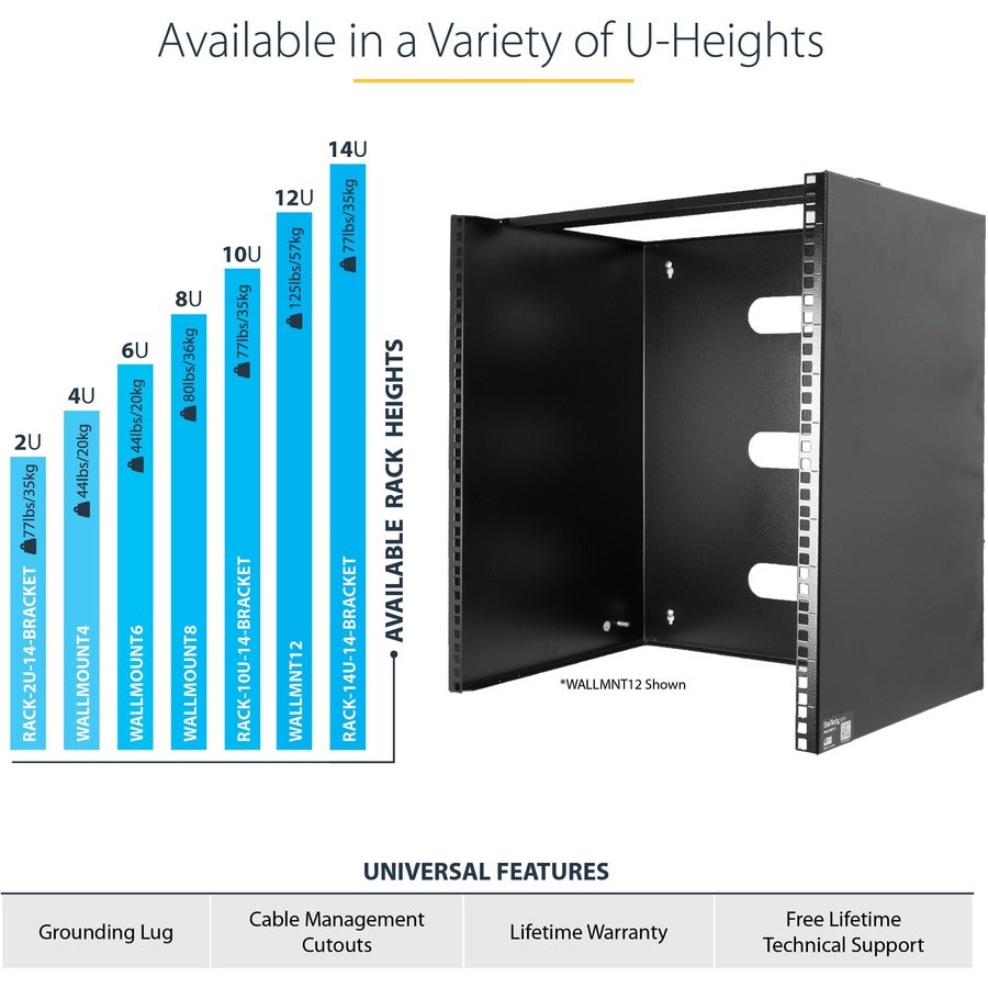 StarTech.com 8U Wall Mount Rack, 14in Deep, 19 inch Wall Mount Network Rack, Wall Mounting Patch Panel Bracket for Switch/IT Equipment WALLMOUNT8