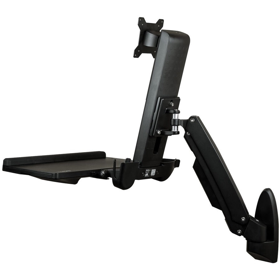 StarTech.com Wall Mount Workstation, Full Motion Standing Desk, Ergonomic Height Adjustable Monitor & Keyboard Tray Arm, For VESA Display WALLSTS1