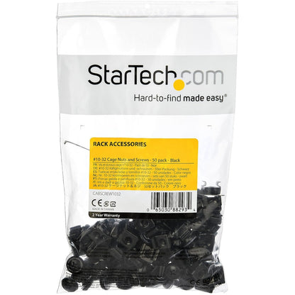 StarTech.com 50pc 10-32 Server Rack Cage Nuts and Screws w/Washers - Network/IT Rack Mount Hardware Kit - Clip/Captive Nuts & Bolts Black CABSCREW1032