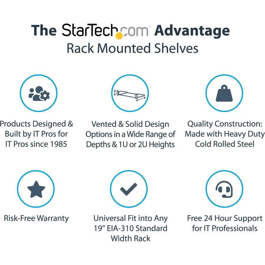 StarTech.com 1U Server Rack Cabinet Shelf - Fixed 16" Deep Cantilever Rackmount Tray for 19" Data/AV/Network Enclosure w/cage nuts, screws CABSHELF116