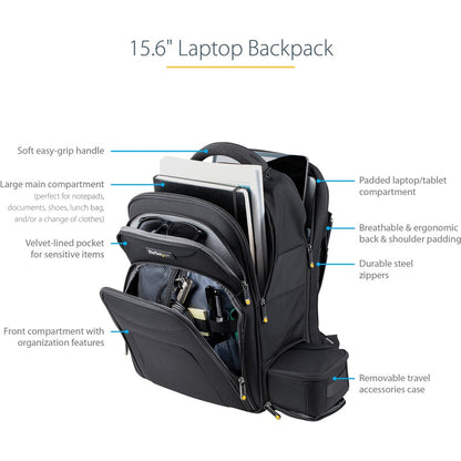 StarTech.com 15.6" Laptop Backpack w/ Removable Accessory Case, Professional IT Tech Backpack for Work/Travel/Commute, Nylon Computer Bag NTBKBAG156