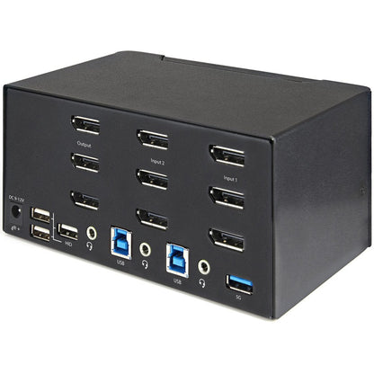 StarTech.com 2 Port Triple Monitor DisplayPort KVM Switch 4K 60Hz UHD HDR, DP 1.2 KVM Switch, 2-Pt USB 3.0 Hub, 4x USB HID, Audio, Hotkey SV231TDPU34K