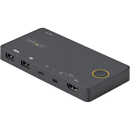 StarTech.com 2 Port Hybrid USB-A + HDMI & USB-C KVM Switch, Single 4K 60Hz HDMI 2.0 Monitor, Compact Desktop and/or Laptop HDMI KVM Switch SV221HUC4K