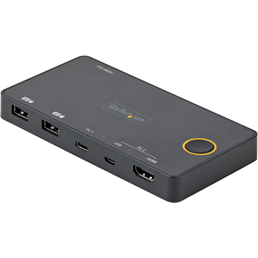 StarTech.com 2 Port Hybrid USB-A + HDMI & USB-C KVM Switch, Single 4K 60Hz HDMI 2.0 Monitor, Compact Desktop and/or Laptop HDMI KVM Switch SV221HUC4K