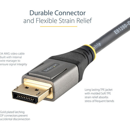 StarTech.com 6ft (2m) VESA Certified DisplayPort 1.4 Cable, 8K 60Hz HDR10, UHD 4K 120Hz Video, DP to DP Monitor Cord, DP 1.4 Cable, M/M DP14VMM2M