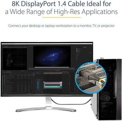 StarTech.com 6ft (2m) VESA Certified DisplayPort 1.4 Cable, 8K 60Hz HDR10, UHD 4K 120Hz Video, DP to DP Monitor Cord, DP 1.4 Cable, M/M DP14VMM2M