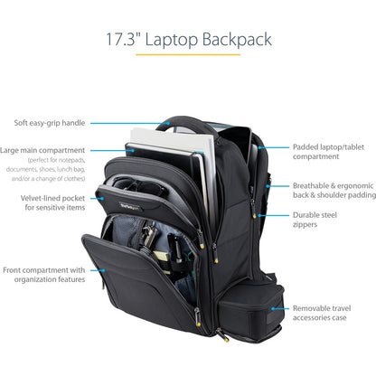 StarTech.com 17.3" Laptop Backpack w/ Removable Accessory Case, Professional IT Tech Backpack for Work/Travel/Commute, Nylon Computer Bag NTBKBAG173