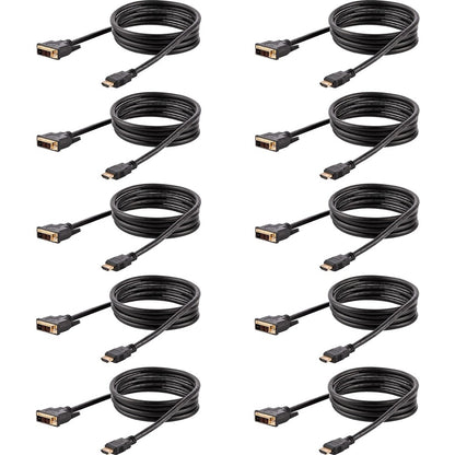 StarTech.com 6ft (1.8m) HDMI to DVI Cable, DVI-D to HDMI Display Cable (1920x1200p), 10 Pack, Black, HDMI to DVI-D Adapter Cord M/M HDMIDVIMM610PK