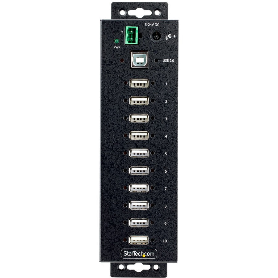 StarTech.com 10-Port Industrial USB 2.0 HUB, Rugged USB Hub w/ESD Level 4 Protection, DIN/Wall/Desk Mountable USB-A Hub, USB Expansion Hub USB210AIND-USB-A-HUB