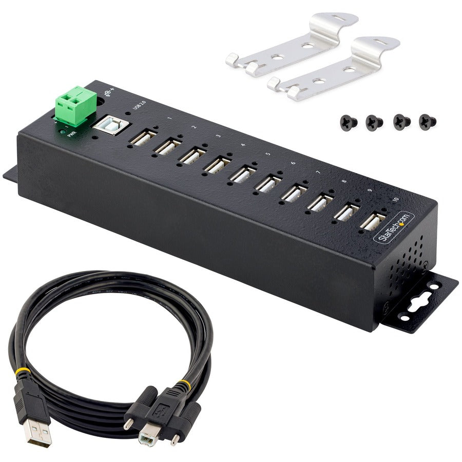 StarTech.com 10-Port Industrial USB 2.0 HUB, Rugged USB Hub w/ESD Level 4 Protection, DIN/Wall/Desk Mountable USB-A Hub, USB Expansion Hub USB210AIND-USB-A-HUB