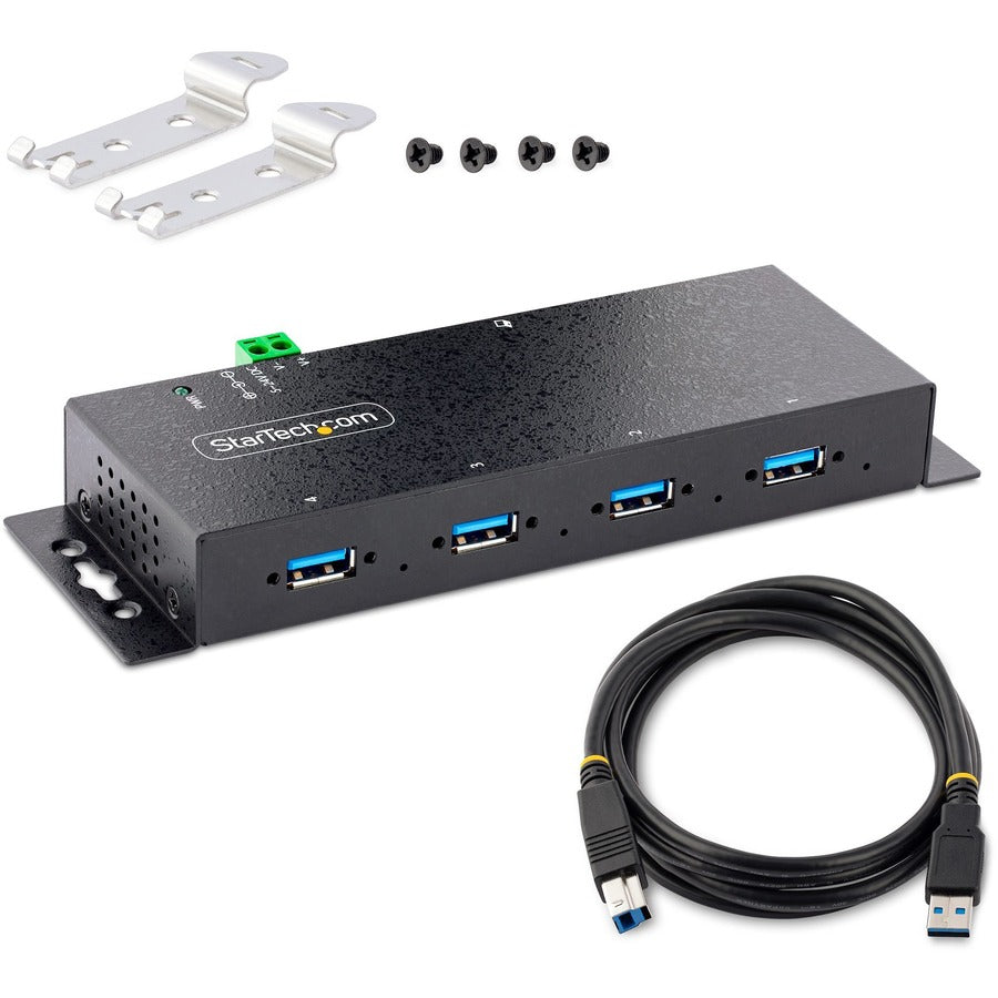 StarTech.com 4-Port Industrial USB 3.0 5Gbps Hub, Rugged USB Hub w/ ESD & Surge Protection, DIN/Wall/Desk Mountable, USB-A Expansion Hub 5G4AINDNP-USB-A-HUB