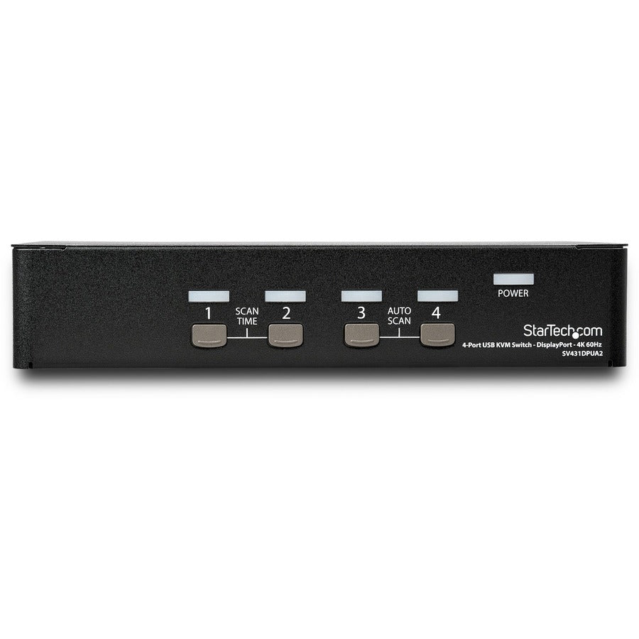 StarTech.com 4 Port DisplayPort KVM Switch - 4K 60Hz - Single Display - UHD DP 1.2 USB KVM Switch with USB 2.0 Hub & Audio - TAA Compliant SV431DPUA2