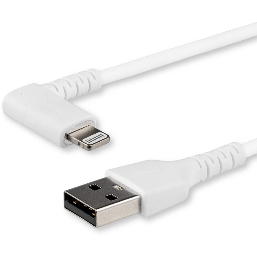 StarTech.com 2m USB A to Lightning Cable iPhone iPad Durable Right Angled 90 Degree White Charger Cord w/Aramid Fiber Apple MFI Certified RUSBLTMM2MWR