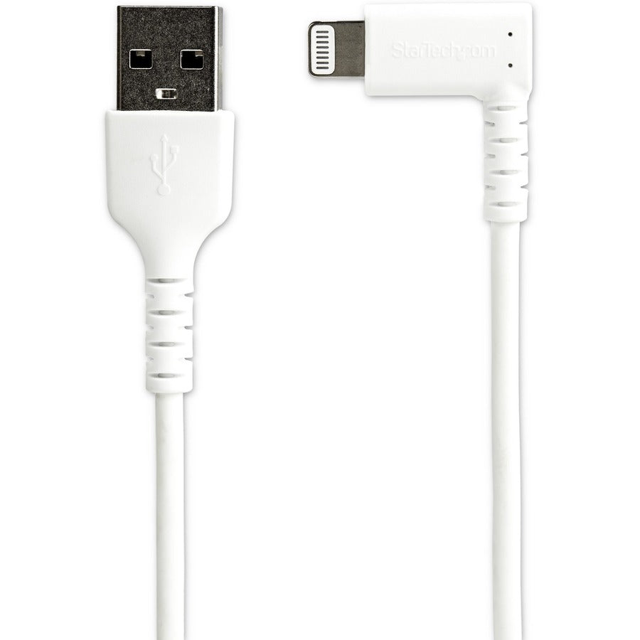 StarTech.com 2m USB A to Lightning Cable iPhone iPad Durable Right Angled 90 Degree White Charger Cord w/Aramid Fiber Apple MFI Certified RUSBLTMM2MWR