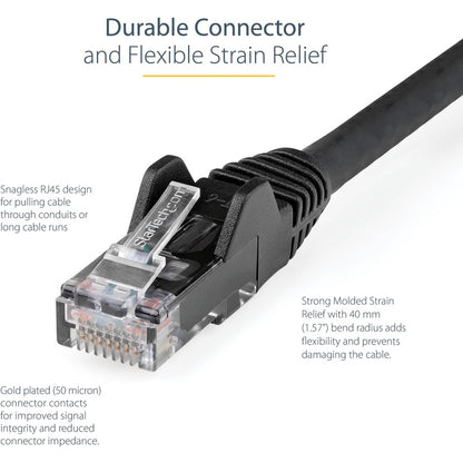 StarTech.com 3m(10ft) CAT6 Ethernet Cable, LSZH (Low Smoke Zero Halogen) 10 GbE Snagless 100W PoE UTP RJ45 Black Network Patch Cord, ETL N6LPATCH10BK