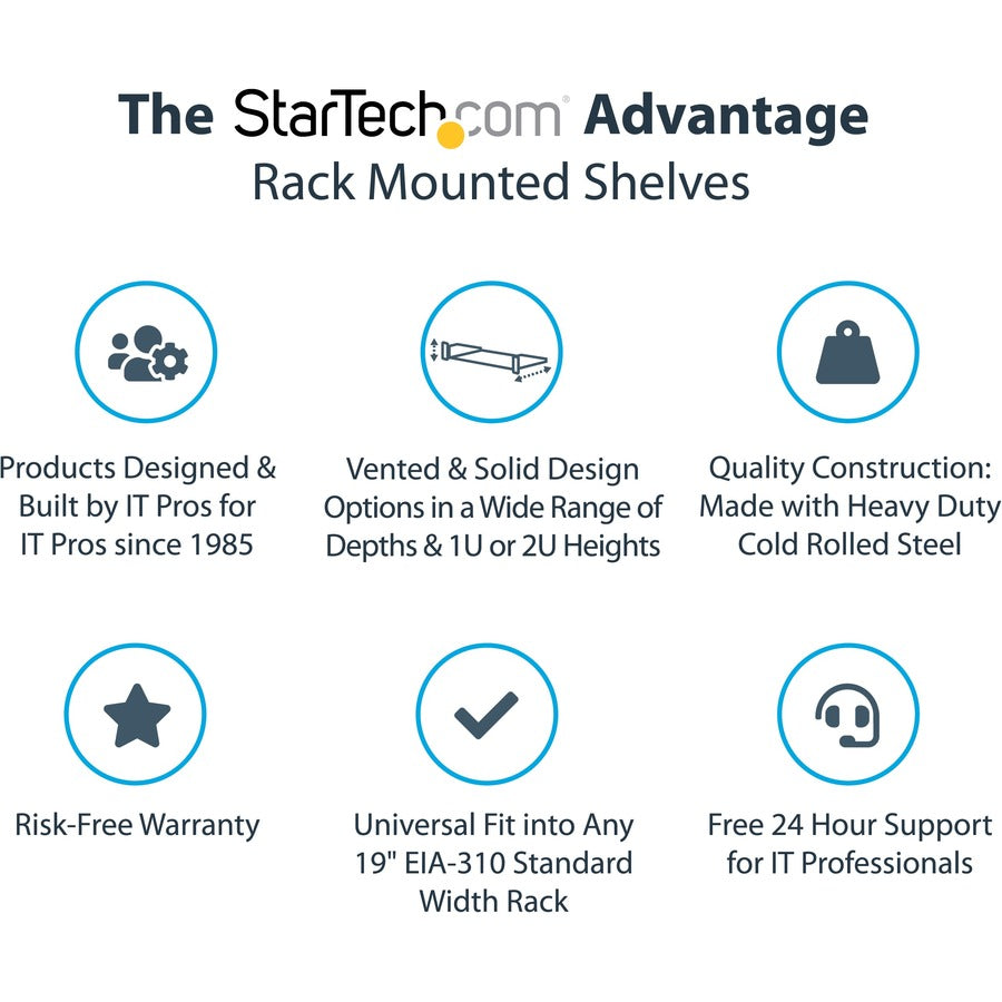 StarTech.com 1U Server Rack Cabinet Shelf - Fixed 12" Deep Cantilever Rackmount Tray for 19" Data/AV/Network Enclosure w/cage nuts, screws SHELF-1U-12-FIXED-S