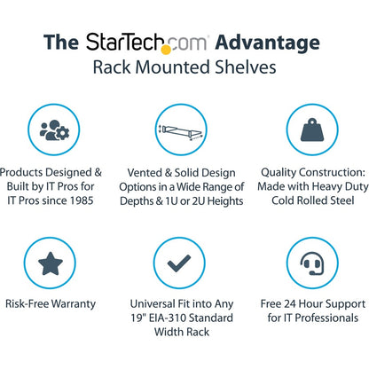 StarTech.com 1U Server Rack Cabinet Shelf - Fixed 12" Deep Cantilever Rackmount Tray for 19" Data/AV/Network Enclosure w/cage nuts, screws SHELF-1U-12-FIXED-S