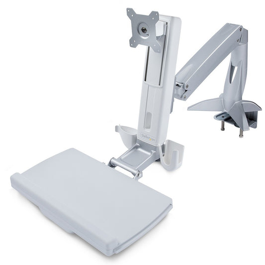 StarTech.com Sit-Stand Monitor Arm, Keyboard Tray, Desk Mount Sit-Stand Workstation up to 27 inch VESA Display, Standing Desk Converter SIT-STAND-ARM-1MS