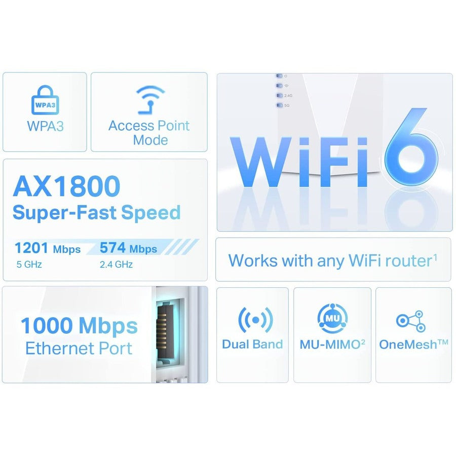 TP-Link RE600X Dual Band 802.11ax 1.80 Gbit/s Wireless Range Extender RE600X